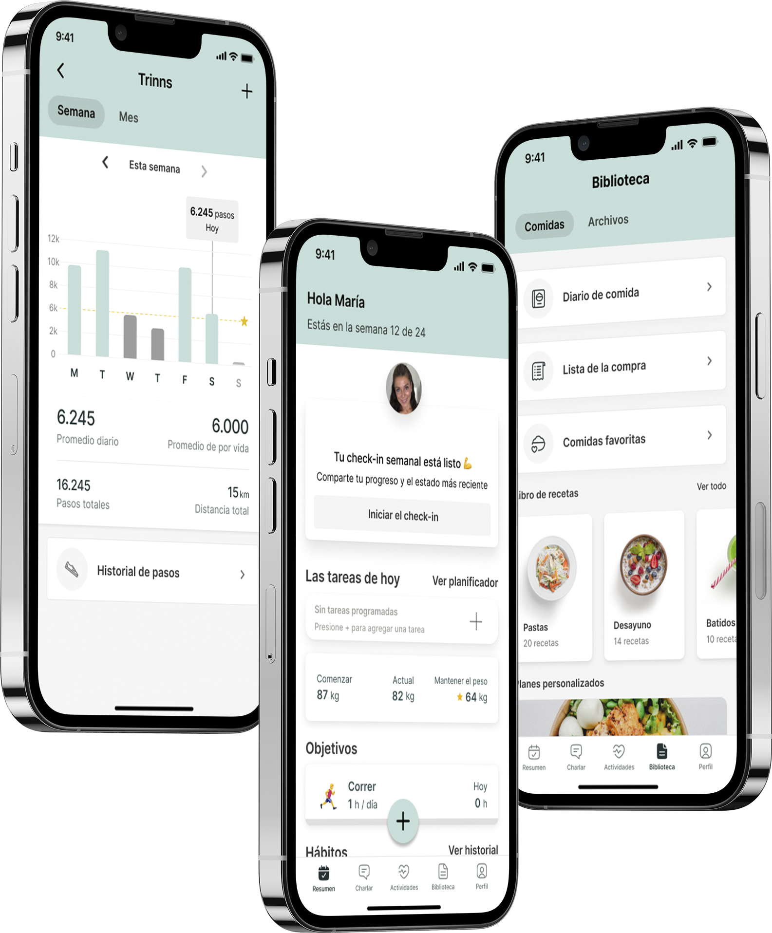 Un mockup de la app de coaching mostrando las funciones.